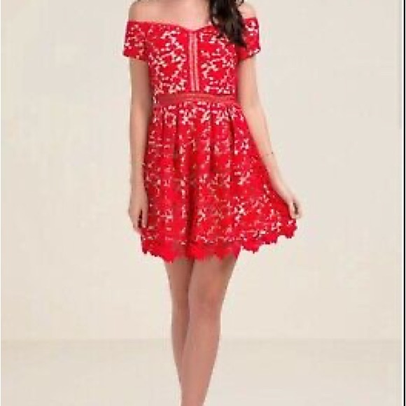 Francescas Red Cocktails Mini Red Off the shoulders Lace Dress Size XS - Picture 3 of 9
